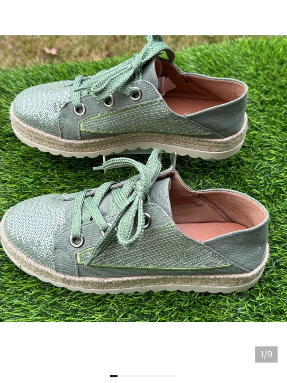 Women's Sage Green Lace-Up Platform Sneakers with Textured Upper
